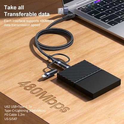 USAMS US-SJ547 U62 USB + Type-C / USB-C toType-C / USB-C + 8 Pin + Micro Aluminum Alloy PD Fast Charging Data Cable, Length: 1.2m(Black) - Multifunction Cable by USAMS | Online Shopping UK | buy2fix