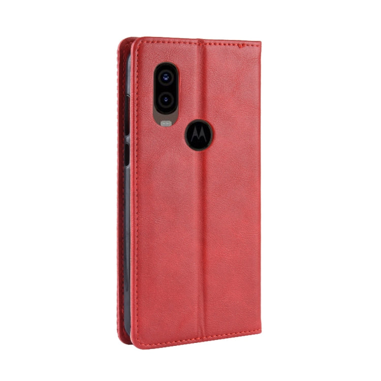 Magnetic Buckle Retro Crazy Horse Texture Horizontal Flip Leather Case for Motorola MOTO One Vision, with Holder & Card Slots & Photo Frame(Red) - Motorola Cases by buy2fix | Online Shopping UK | buy2fix