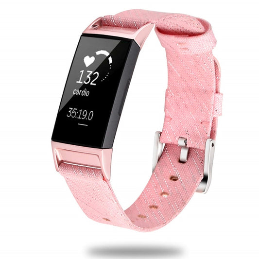 For Fitbit Charge 3 Watch Nylon Canvas Strap Plastic Connector Length: 21cm(Pink) - Watch Bands by buy2fix | Online Shopping UK | buy2fix