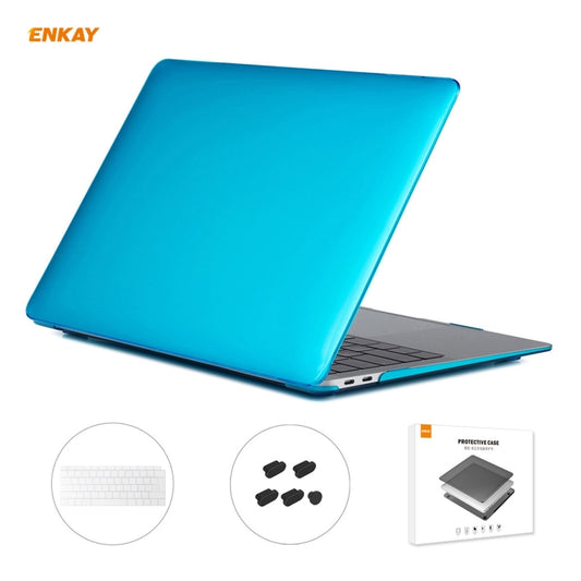 For MacBook Air 13.3 inch A1932 2018 ENKAY 3 in 1 Crystal Laptop Protective Case and EU Version TPU Keyboard Film and Anti-dust Plugs Set(Light Blue) - MacBook Air Cases by ENKAY | Online Shopping UK | buy2fix