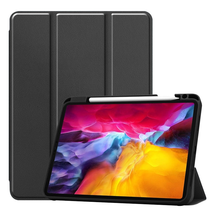 For iPad Pro 11 2022 / 2021 / 2020 ENKAY 3-Folding Shockproof TPU Cover Custer Texture PU Leather Tablet Case with Pencil Slot & Holder & Sleep / Wake-up Function(Black) - iPad Pro 11 (2022/2021) Cases by ENKAY | Online Shopping UK | buy2fix