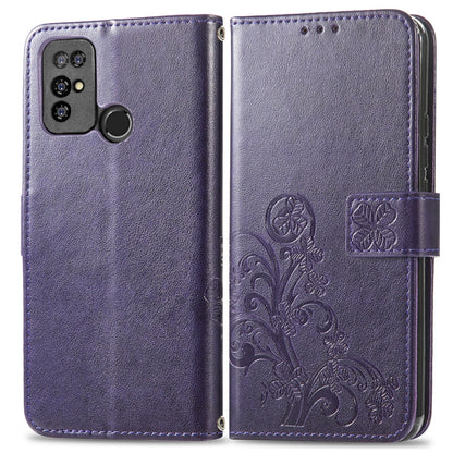 For  Doogee X96 Pro Four-leaf Clasp Embossed Buckle Mobile Phone Protection Leather Case with Lanyard & Card Slot & Wallet & Bracket Function(Purple) - More Brand by buy2fix | Online Shopping UK | buy2fix