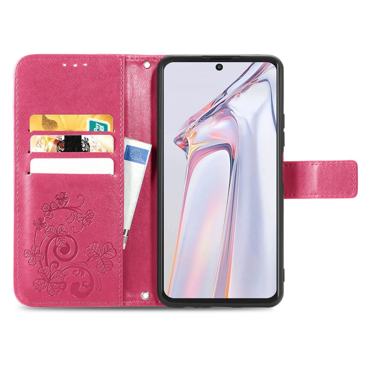 For Blackview A100 Four-leaf Clasp Embossed Buckle Mobile Phone Protection Leather Case with Lanyard & Card Slot & Wallet & Bracket Function(Magenta) - More Brand by buy2fix | Online Shopping UK | buy2fix