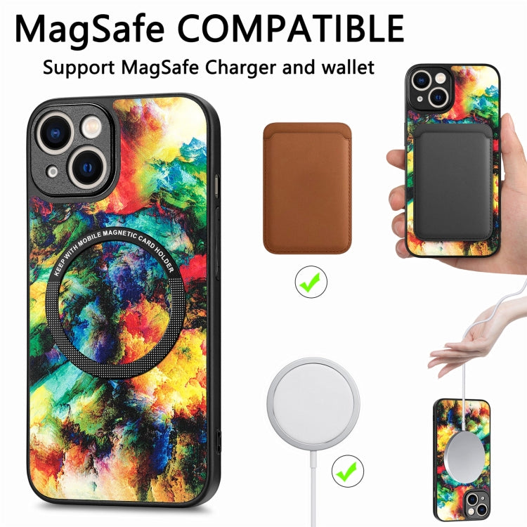 For iPhone 14 Colored Drawing Leather Back Cover Magsafe Phone Case(Colorful Cube) - iPhone 14 Cases by buy2fix | Online Shopping UK | buy2fix