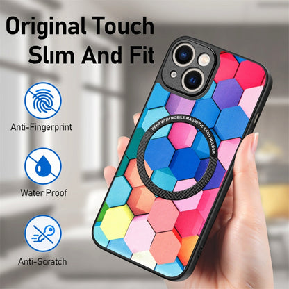 For iPhone 14 Colored Drawing Leather Back Cover Magsafe Phone Case(Colorful Cube) - iPhone 14 Cases by buy2fix | Online Shopping UK | buy2fix