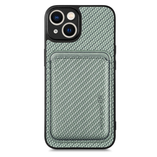 For iPhone 13 Carbon Fiber Leather Card Magsafe Magnetic Phone Case(Green) - iPhone 13 Cases by buy2fix | Online Shopping UK | buy2fix