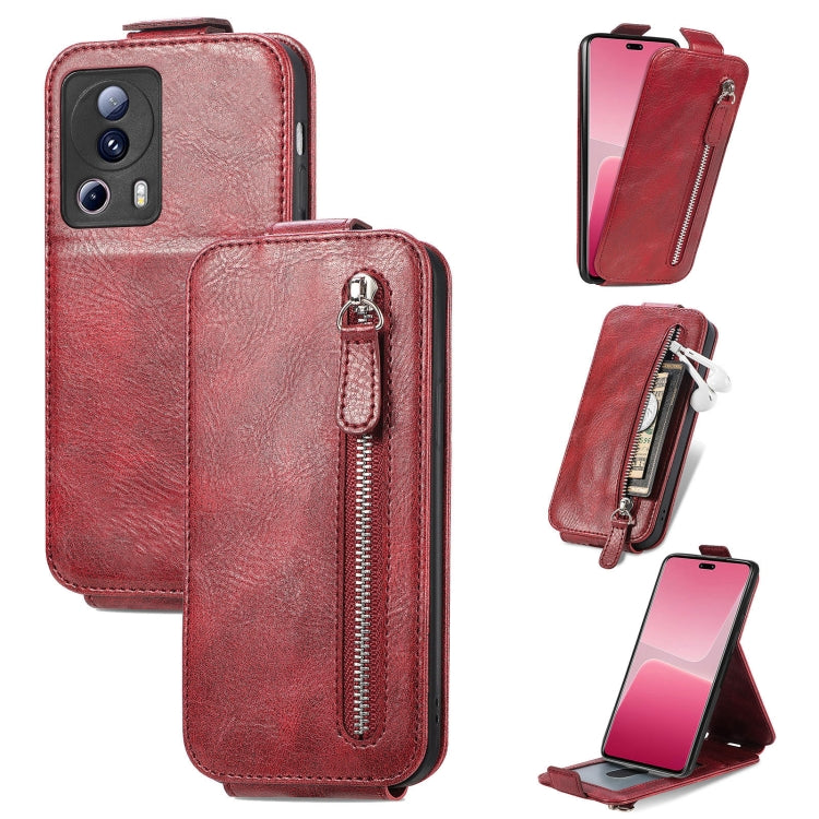 For Xiaomi 13 Lite Zipper Wallet Vertical Flip Leather Phone Case(Red) - 13 Lite Cases by buy2fix | Online Shopping UK | buy2fix