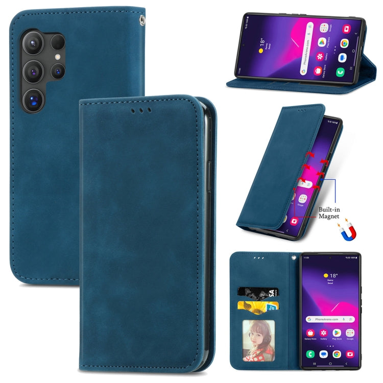 For Samsung Galaxy S25 Ultra 5G Retro Skin Feel Magnetic Leather Phone Case(Blue) - Galaxy S25 Ultra 5G Cases by buy2fix | Online Shopping UK | buy2fix