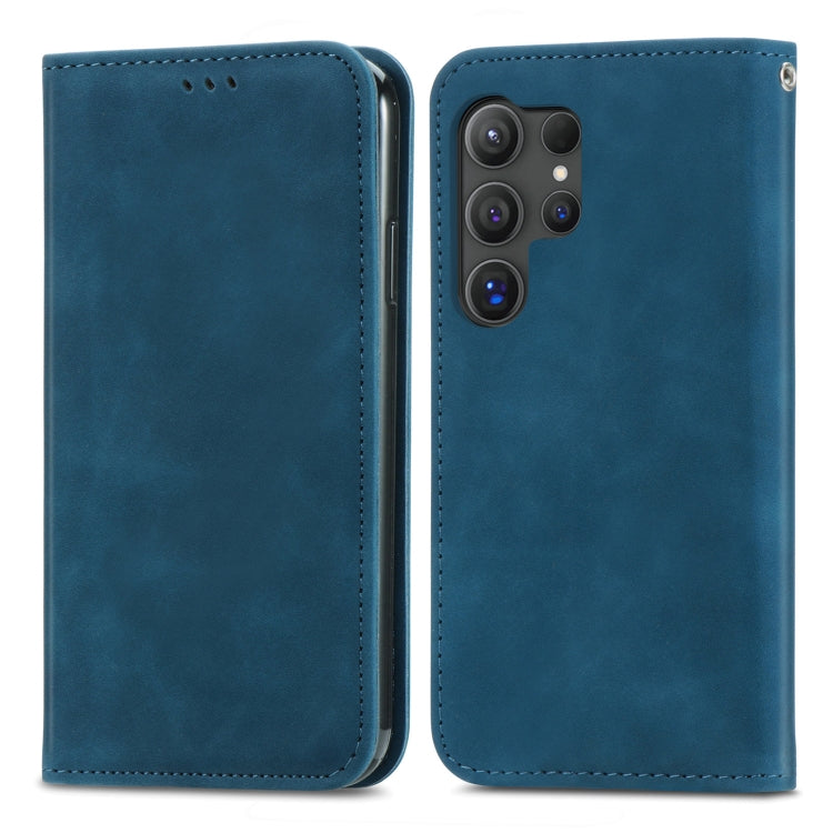 For Samsung Galaxy S25 Ultra 5G Retro Skin Feel Magnetic Leather Phone Case(Blue) - Galaxy S25 Ultra 5G Cases by buy2fix | Online Shopping UK | buy2fix