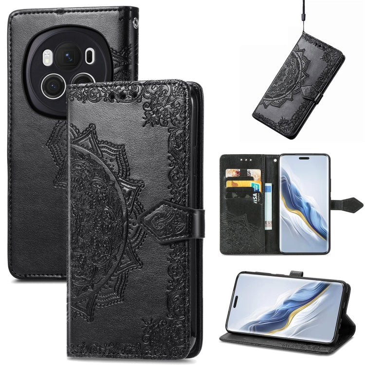For Honor Magic6 Pro Mandala Flower Embossed Leather Phone Case(Black) - Honor Cases by buy2fix | Online Shopping UK | buy2fix