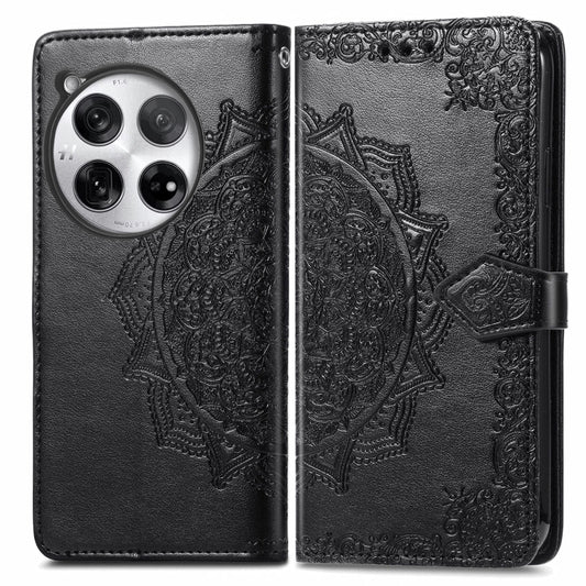 For OnePlus 12 Mandala Flower Embossed Leather Phone Case(Black) - OnePlus Cases by buy2fix | Online Shopping UK | buy2fix