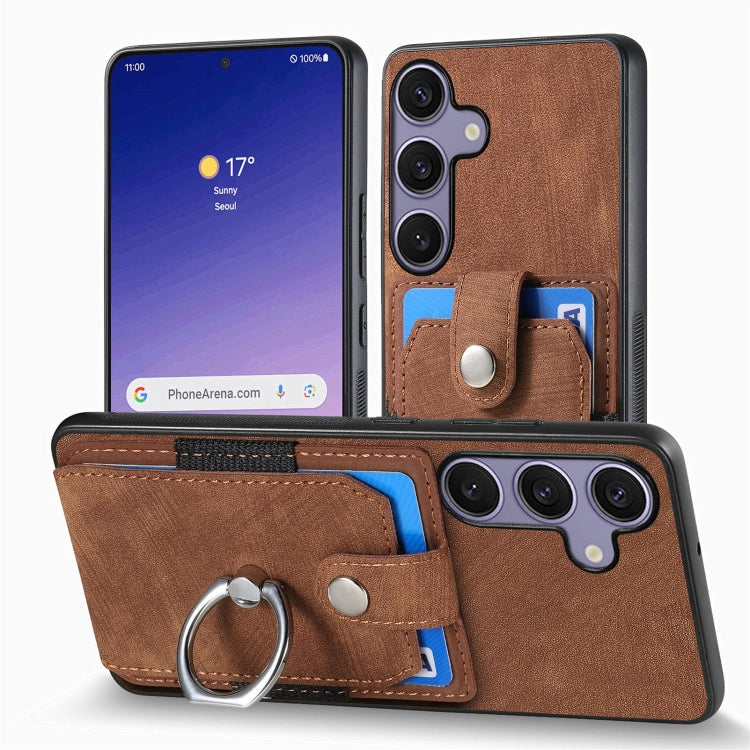 For Samsung Galaxy S25 Ultra 5G Retro Skin-feel Ring Card Wallet Phone Case(Brown) - Galaxy S25 Ultra 5G Cases by buy2fix | Online Shopping UK | buy2fix