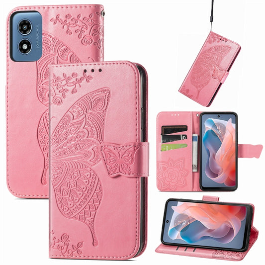 For Motorola Moto G  Play  2024 Butterfly Love Flower Embossed Leather Phone Case(Pink) - Motorola Cases by buy2fix | Online Shopping UK | buy2fix