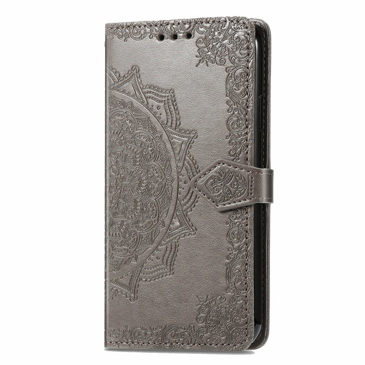 For Motorola Moto G Play 2024 Mandala Flower Embossed Leather Phone Case(Gray) - Motorola Cases by buy2fix | Online Shopping UK | buy2fix