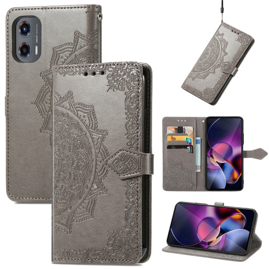 For Motorola Moto G Stylus 5G 2024 Mandala Flower Embossed Leather Phone Case(Gray) - Motorola Cases by buy2fix | Online Shopping UK | buy2fix