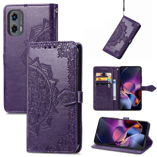 For Motorola Moto G Stylus 5G 2024 Mandala Flower Embossed Leather Phone Case(Purple) - Motorola Cases by buy2fix | Online Shopping UK | buy2fix