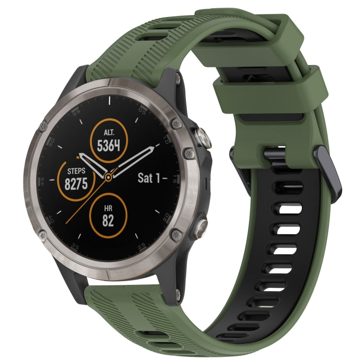 For Garmin Fenix 5 Plus Sports Two-Color Silicone Watch Band(Army Green+Black) - Watch Bands by buy2fix | Online Shopping UK | buy2fix