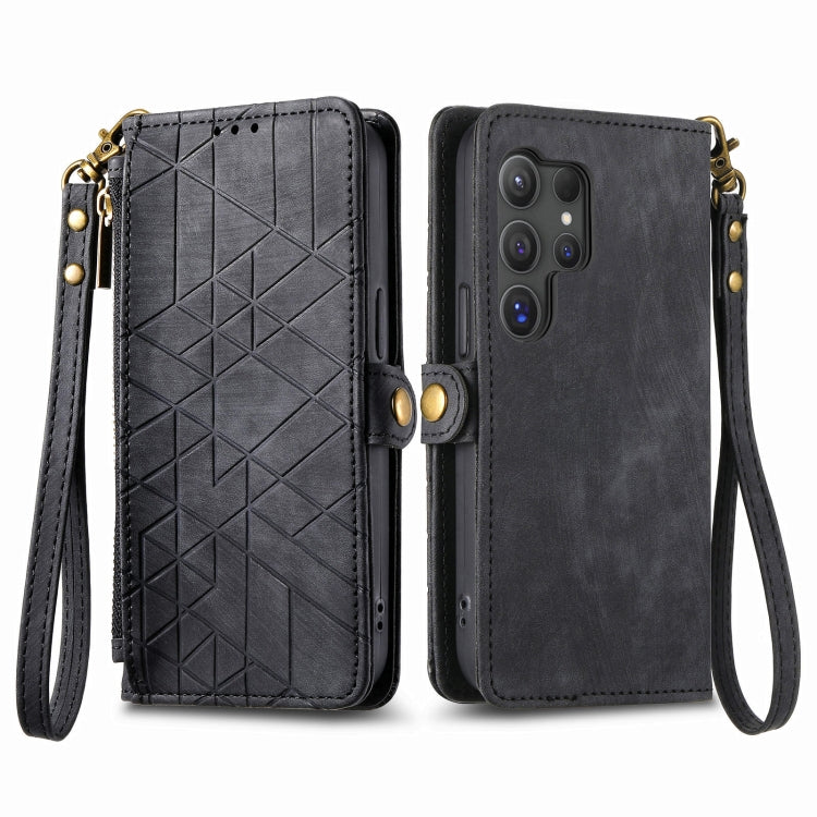 For Samsung Galaxy S24 Ultra 5G Geometric Zipper Wallet Side Buckle Leather Phone Case(Black) - Galaxy S24 Ultra 5G Cases by buy2fix | Online Shopping UK | buy2fix