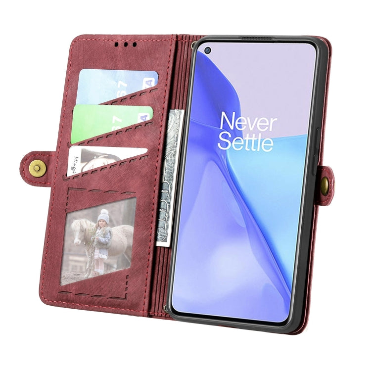 For OnePlus 11 Geometric Zipper Wallet Side Buckle Leather Phone Case(Red) - OnePlus Cases by buy2fix | Online Shopping UK | buy2fix