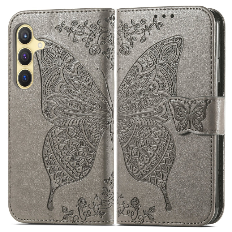 For Samsung Galaxy S25+ 5G Butterfly Love Flower Embossed Leather Phone Case(Gray) - Galaxy S25+ 5G Cases by buy2fix | Online Shopping UK | buy2fix