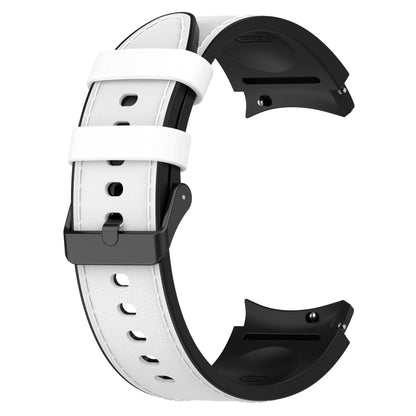 For Samsung Galaxy Watch 6 Silicone Leather Black Buckle Watch Band(White) - Watch Bands by buy2fix | Online Shopping UK | buy2fix