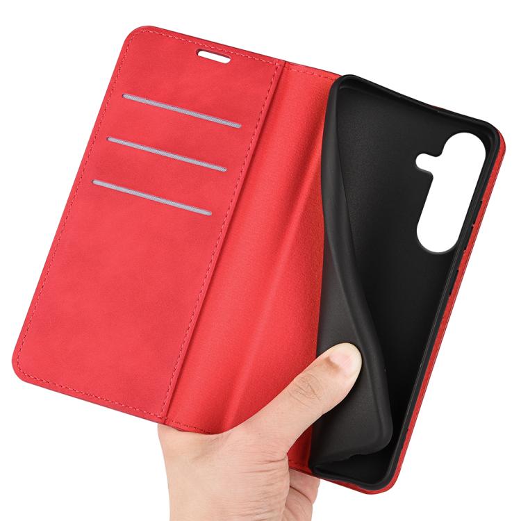 For Samsung Galaxy S25+ 5G Retro-skin Magnetic Suction Leather Phone Case(Red) - Galaxy S25+ 5G Cases by buy2fix | Online Shopping UK | buy2fix