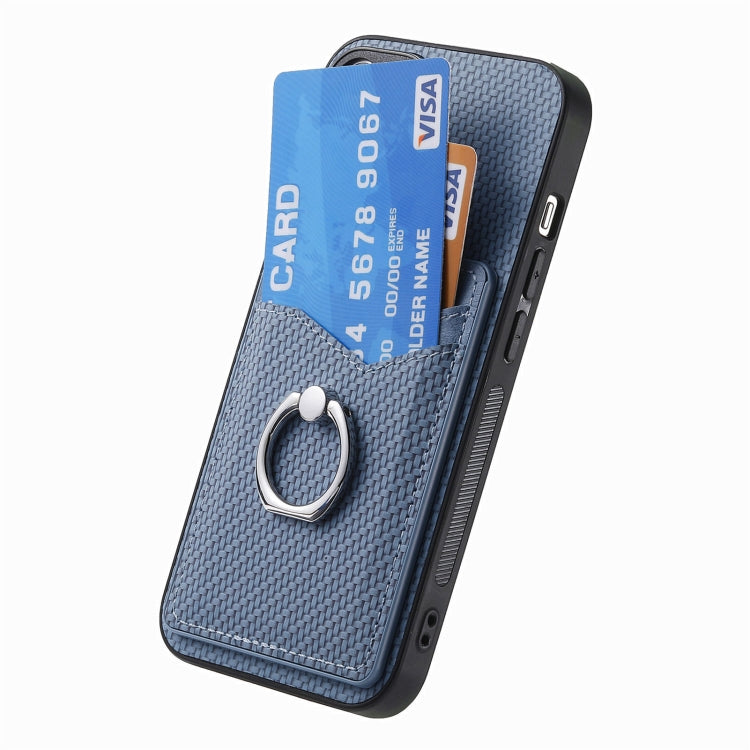 For OnePlus 11 Carbon Fiber Card Wallet Ring Holder Phone Case(Blue) - OnePlus Cases by buy2fix | Online Shopping UK | buy2fix