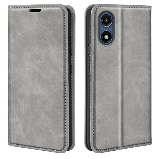 For Motorola Moto G Play 2024 Retro-skin Magnetic Suction Leather Phone Case(Grey) - Motorola Cases by buy2fix | Online Shopping UK | buy2fix