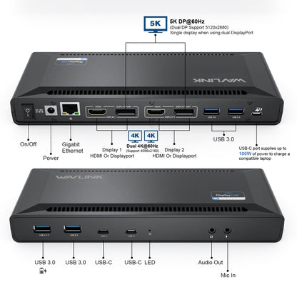 Wavlink UG69PD2 Dual 4K Fast Charging Integrated Docking Station, Plug:EU Plug -  by WAVLINK | Online Shopping UK | buy2fix