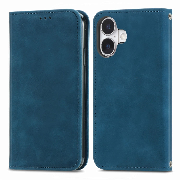 For iPhone 16 Plus Retro Skin Feel Magnetic Flip Leather Phone Case(Blue) - iPhone 16 Plus Cases by buy2fix | Online Shopping UK | buy2fix