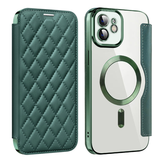 For  iPhone 11 Shield Magsafe RFID Anti-theft Rhombus Leather Phone Case(Green) - iPhone 11 Cases by buy2fix | Online Shopping UK | buy2fix