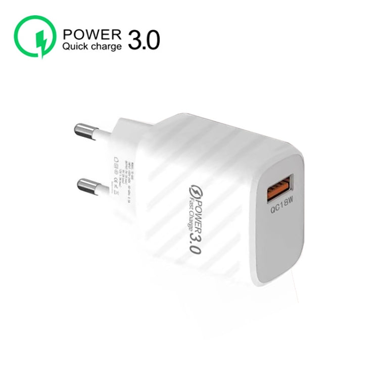 TE-005 USB3.0 QC3.0 18W 3A Interface Mobile Phone Fast Charger, EU Plug(White) - USB Charger by buy2fix | Online Shopping UK | buy2fix