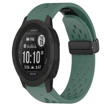 For Garmin Instinct 2S 20mm Folding Buckle Hole Silicone Watch Band(Dark Green) - Watch Bands by buy2fix | Online Shopping UK | buy2fix