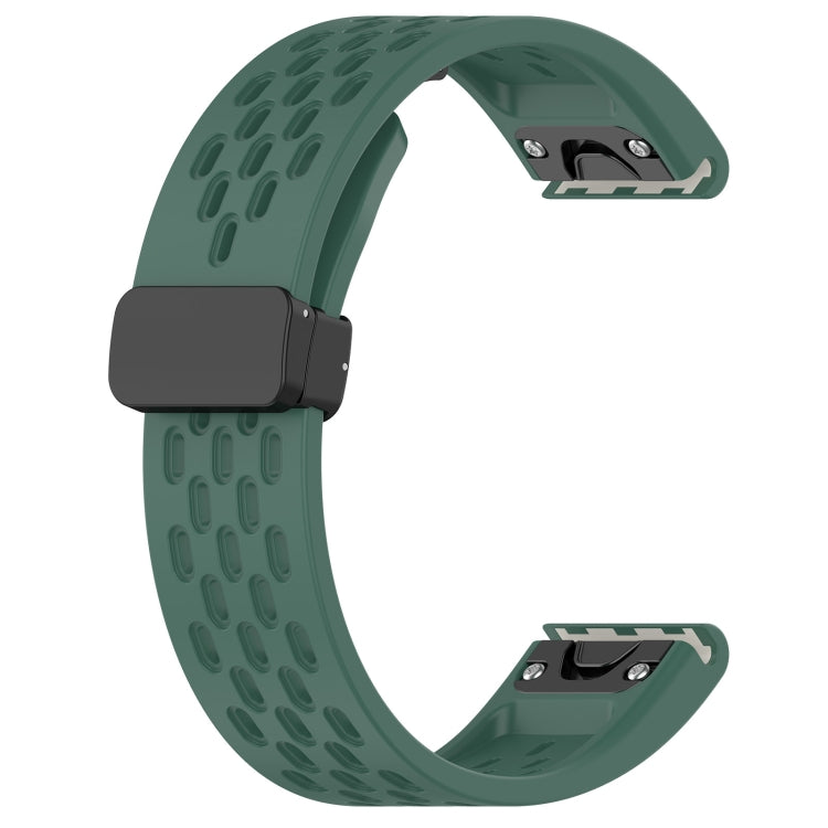 For Garmin Instinct 2S 20mm Folding Buckle Hole Silicone Watch Band(Dark Green) - Watch Bands by buy2fix | Online Shopping UK | buy2fix