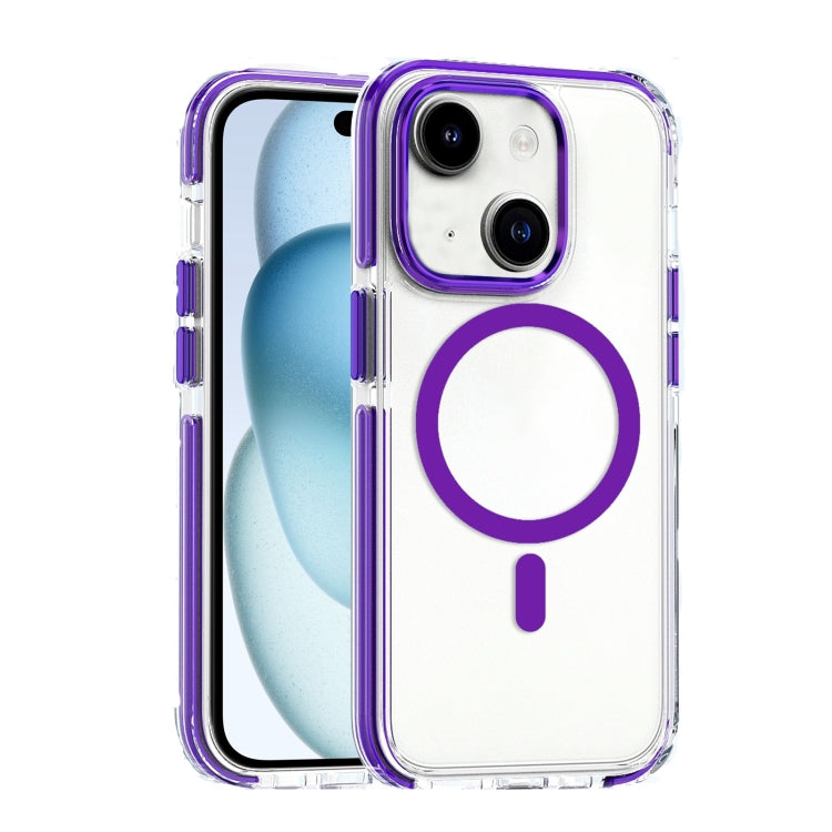 For iPhone 15 Plus Dual-color MagSafe TPU Hybrid Clear PC Shockproof Phone Case(Purple) - iPhone 15 Plus Cases by buy2fix | Online Shopping UK | buy2fix