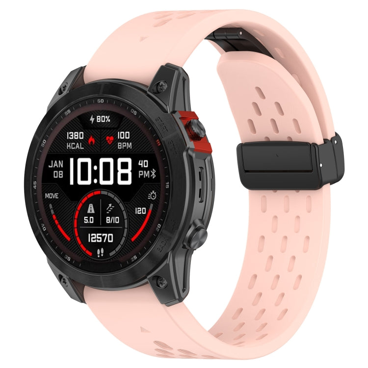 For Garmin Fenix 7X Quick Release Holes Magnetic Buckle Silicone Watch Band(Pink) - Watch Bands by buy2fix | Online Shopping UK | buy2fix