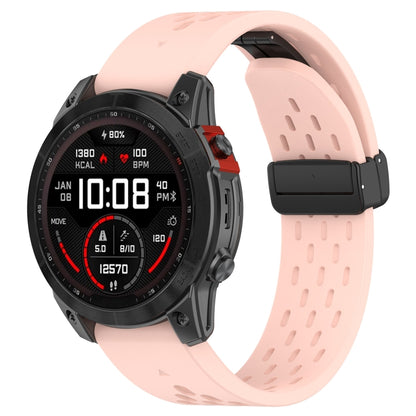 For Garmin Tactix 7 / Tactix DELTA Quick Release Holes Magnetic Buckle Silicone Watch Band(Pink) - Watch Bands by buy2fix | Online Shopping UK | buy2fix