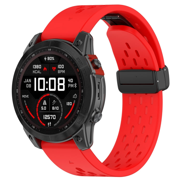 For Garmin Enduro 2 / Enduro Quick Release Holes Magnetic Buckle Silicone Watch Band(Red) - Watch Bands by buy2fix | Online Shopping UK | buy2fix