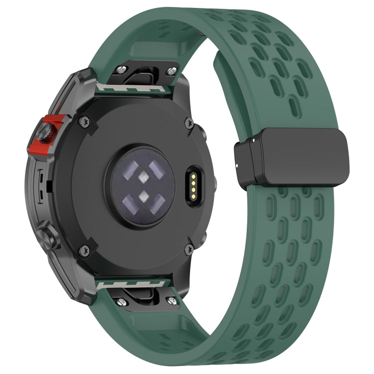 For Garmin Fenix 5x Sapphire Quick Release Holes Magnetic Buckle Silicone Watch Band(Dark Green) - Watch Bands by buy2fix | Online Shopping UK | buy2fix