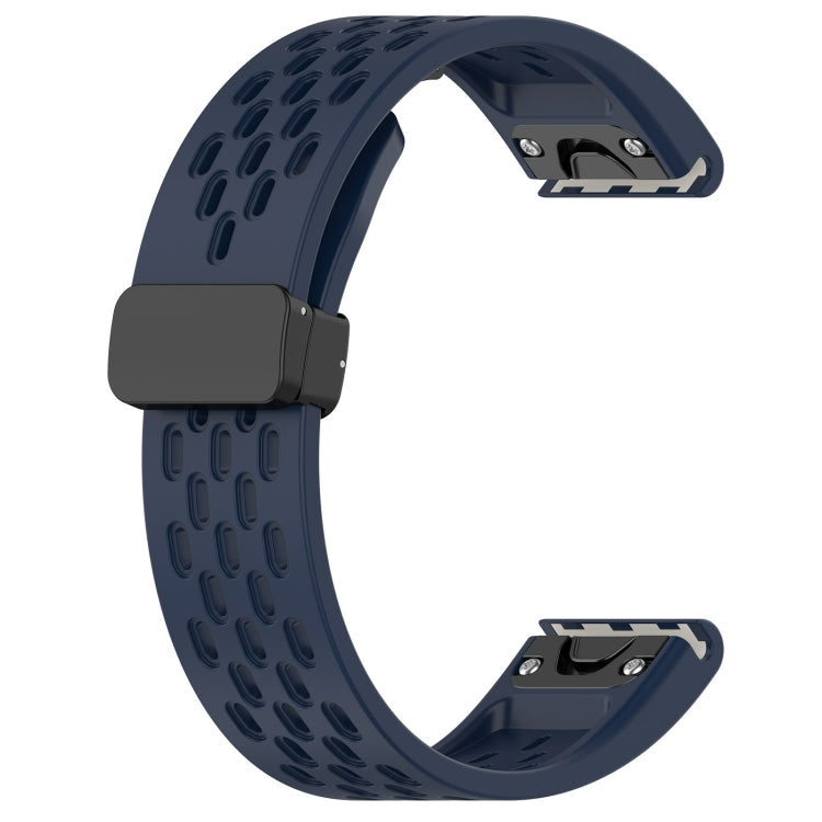 For Garmin Fenix 5X GPS / 5X Puls Quick Release Holes Magnetic Buckle Silicone Watch Band(Dark Blue) - Watch Bands by buy2fix | Online Shopping UK | buy2fix