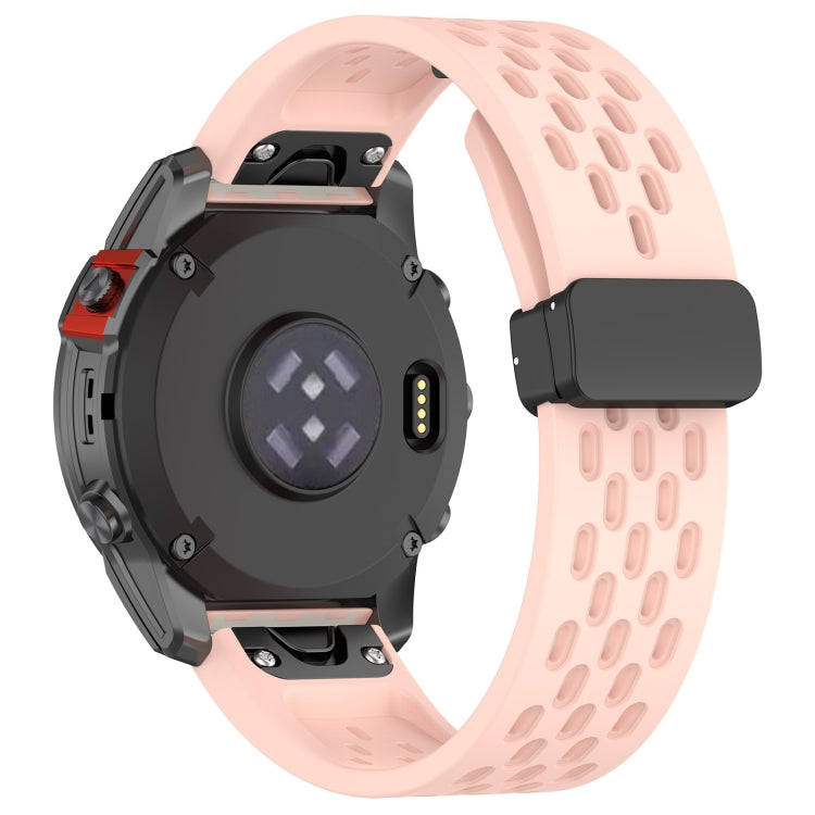 For Garmin Fenix 3 / 3 HR / 3 Sapphire Quick Release Holes Magnetic Buckle Silicone Watch Band(Pink) - Watch Bands by buy2fix | Online Shopping UK | buy2fix