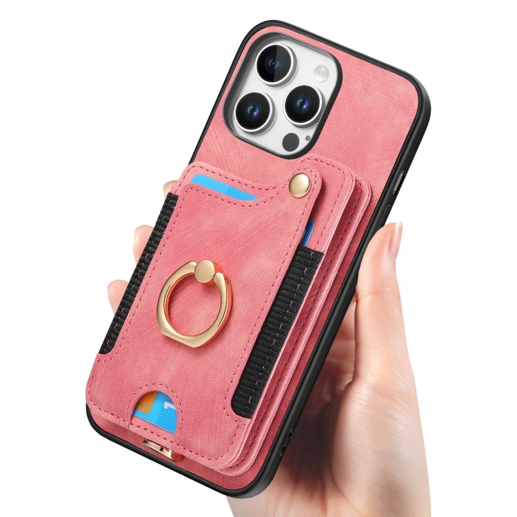 For iPhone 16 Pro Max Retro Skin-feel Ring Multi-card Wallet Phone Case(Pink) - iPhone 16 Pro Max Cases by buy2fix | Online Shopping UK | buy2fix