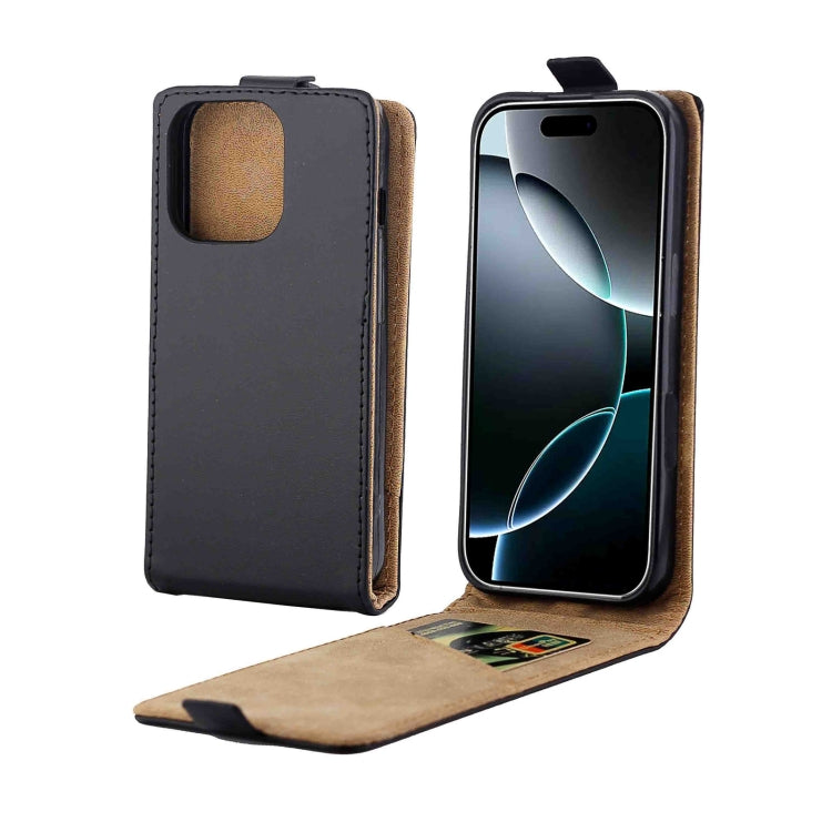 For iPhone 16 Pro Vertical Flip Leather Phone Case with Card Slot(Black) - iPhone 16 Pro Cases by buy2fix | Online Shopping UK | buy2fix