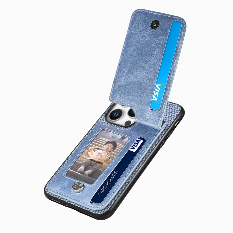 For  iPhone 16 Pro Max Carbon Fiber Vertical Flip Zipper Phone Case(Blue) - iPhone 16 Pro Max Cases by buy2fix | Online Shopping UK | buy2fix