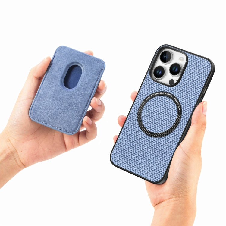 For iPhone 16 Pro Max Carbon Fiber Leather Card Magsafe Phone Case(Blue) - iPhone 16 Pro Max Cases by buy2fix | Online Shopping UK | buy2fix