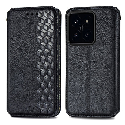 For Xiaomi 14 Cubic Grid Pressed Magnetic Leather Phone Case(Black) - 14 Cases by buy2fix | Online Shopping UK | buy2fix