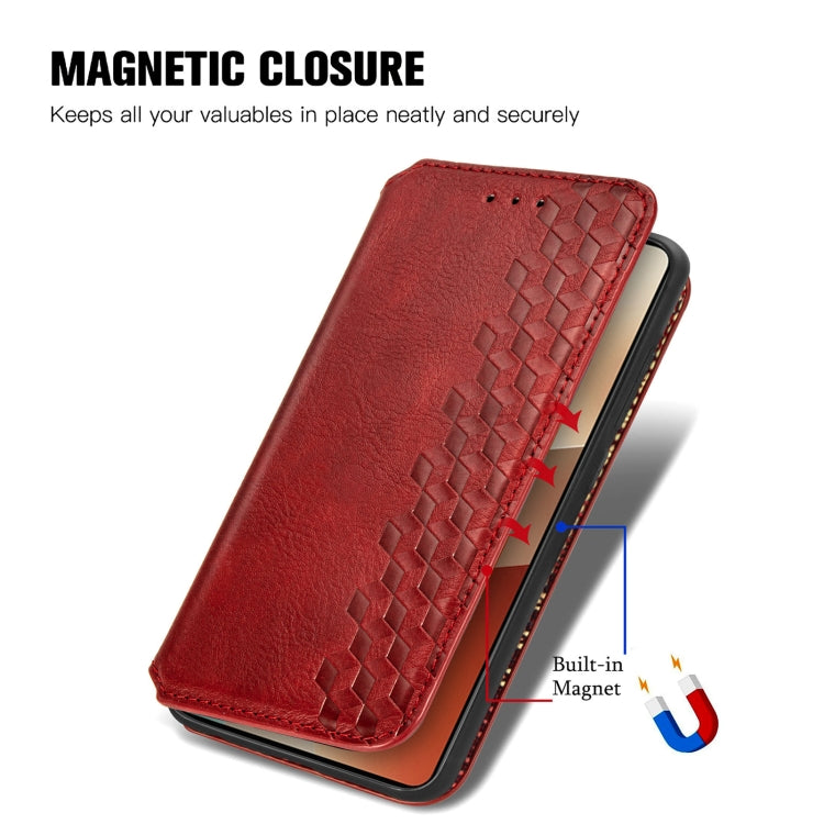 For Xiaomi Redmi Note 13 Cubic Grid Pressed Magnetic Leather Phone Case(Red) - Note 13 Cases by buy2fix | Online Shopping UK | buy2fix