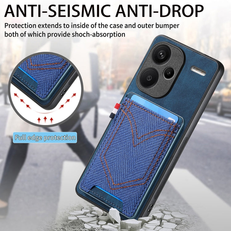 For Xiaomi Redmi Note 13 Pro+ Denim Texture Leather Skin Phone Case with Card Slot(Blue) - Note 13 Pro+ Cases by buy2fix | Online Shopping UK | buy2fix