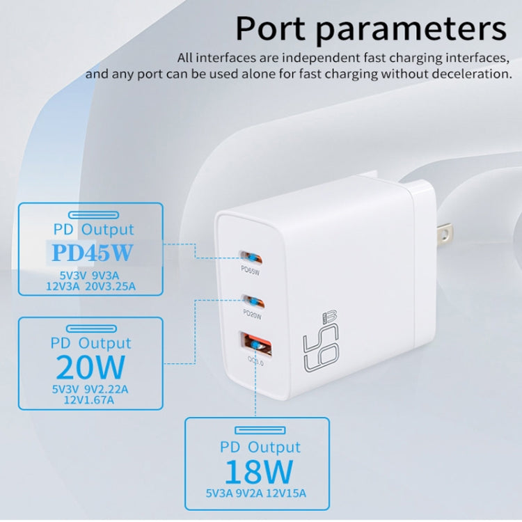 GAN 65W PD45W Dual Type-C / QC3.0 USB  Multi Compatible Charger + 2m USB-C to USB-C Data Cable EU + US Plug Black - Cable & Adapter by buy2fix | Online Shopping UK | buy2fix