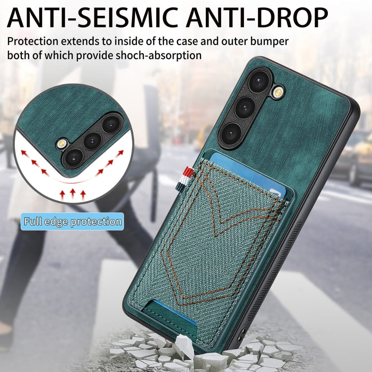 For Samsung Galaxy S25+ 5G Denim Texture Leather Skin Phone Case with Card Slot(Green) - Galaxy S25+ 5G Cases by buy2fix | Online Shopping UK | buy2fix